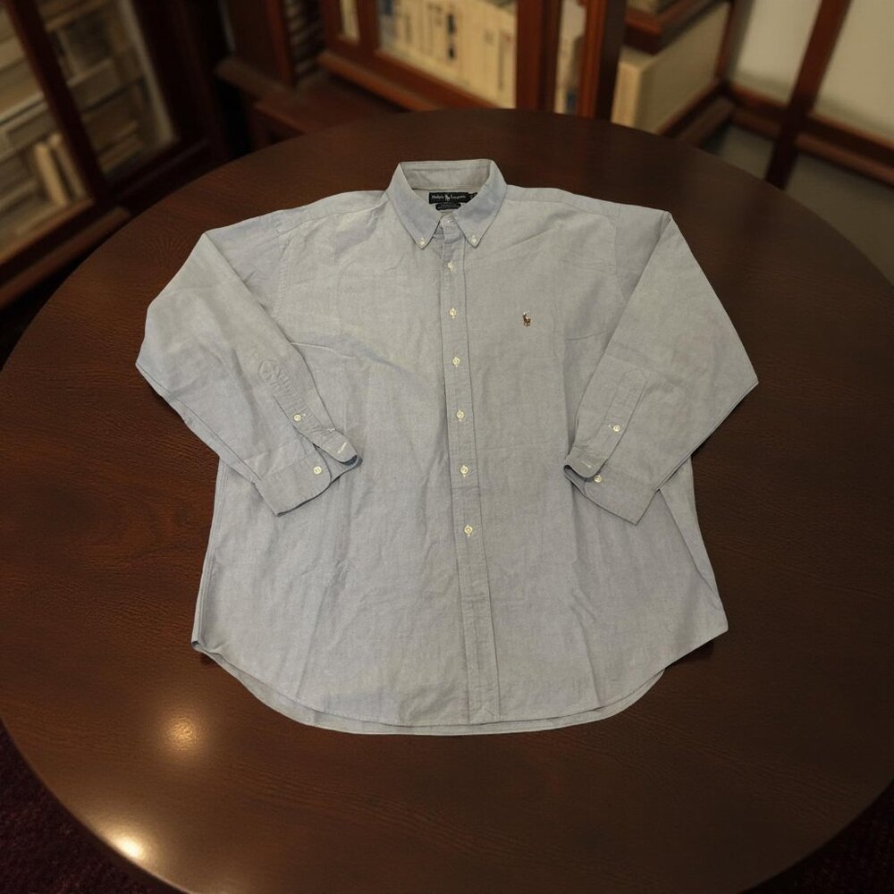 VTG Ralph Lauren Yarmouth Shirt Mens 17.5 34 Blue Oxford Cloth Button Down 90s